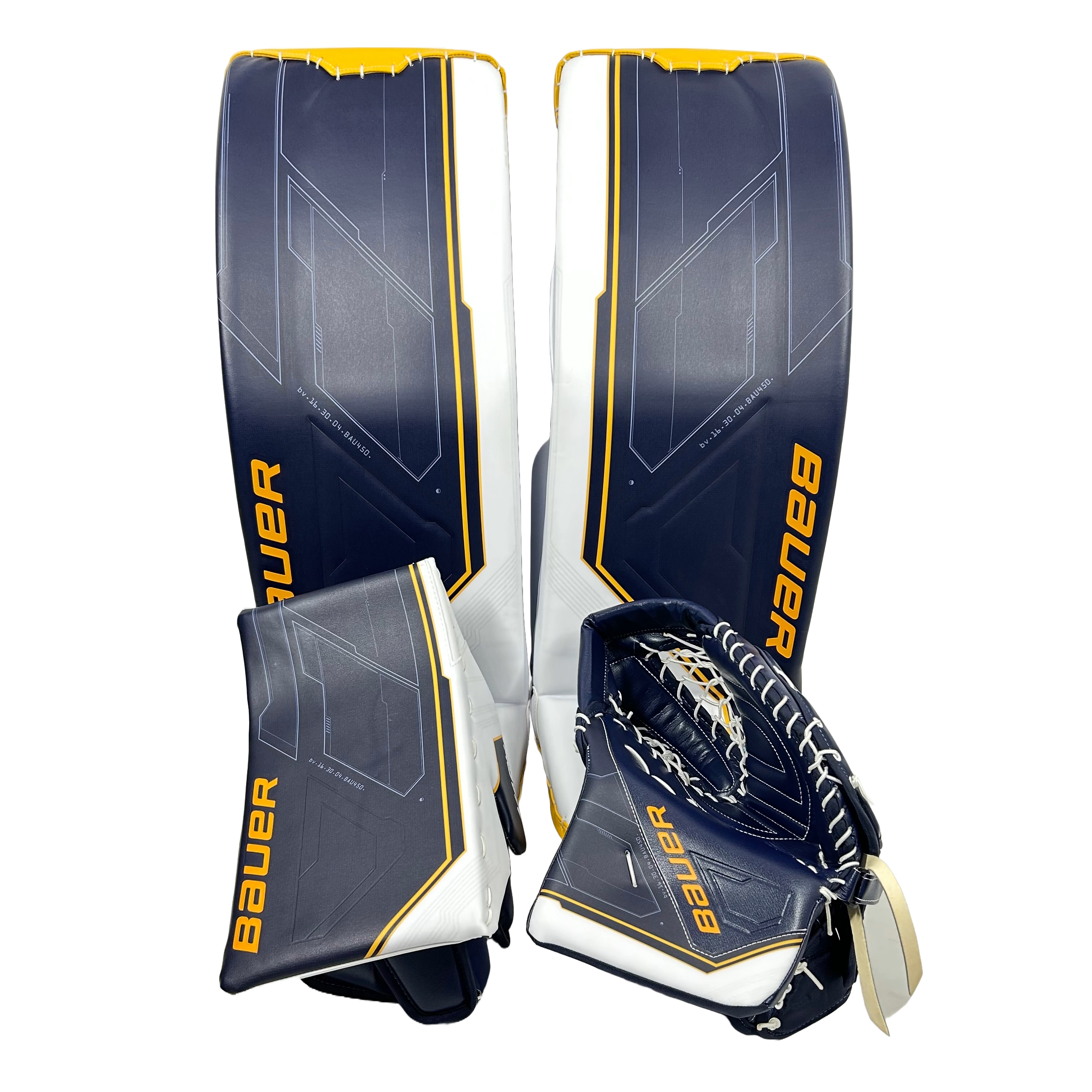Bauer Supreme Mach - Jambières de gardien OHL Pro Stock (bleu marine/blanc/jaune)